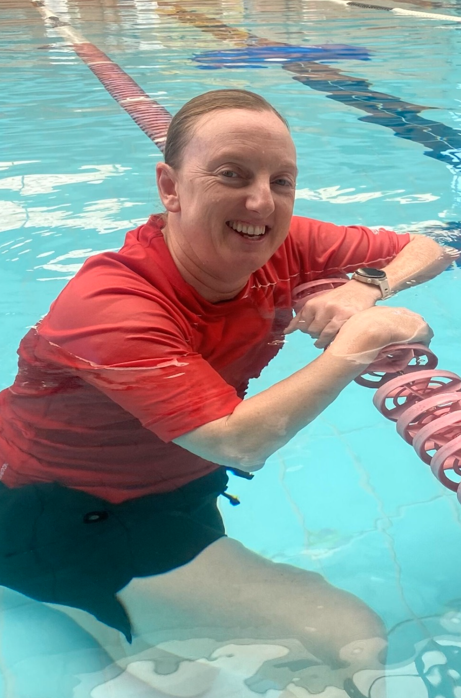 Bec in swim teacher mode.